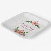 白塗結婚り木材のハイビスカスフレーム ペーパープレート (傾斜あり)