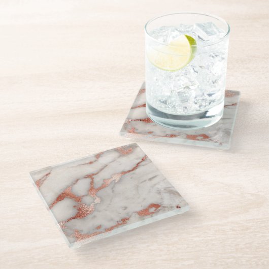 白大理石およびフェイクバラ金ゴールド ガラスコースター (アングル)