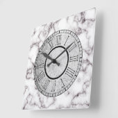 白大理石とグレー(銀とローマ数字付き) スクエア壁時計 (傾斜)