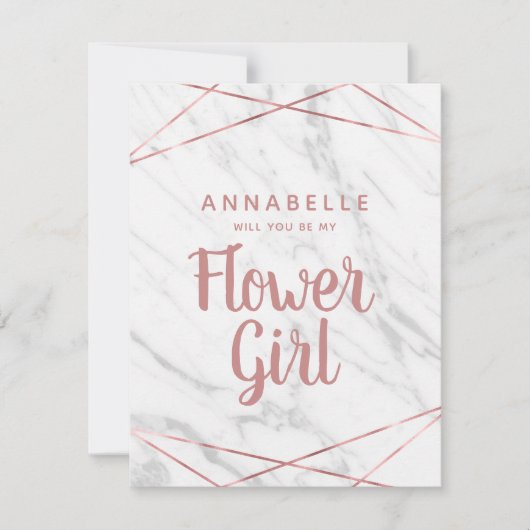 白大理石とローズゴールドのフラワーガールにしてくれる？ 招待状 (正面)