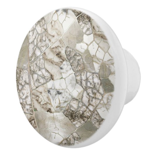 白大理石と真珠の葉の構造 セラミックノブ (右)