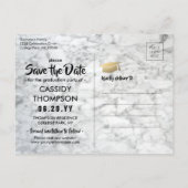 白大理石と金の卒業写真 保存日付 ポストカード (裏面)