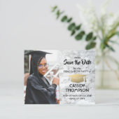 白大理石と金の卒業写真 保存日付 ポストカード (スタンド正面)