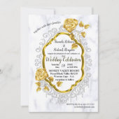 白大理石と金の装飾の招待状 招待状 (正面)