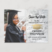 白大理石と金ゴールド卒業写真の保存日付 ポストカード (正面)