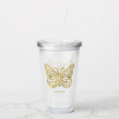 白大理石と金ゴールド幾何学蝶 アクリルタンブラー (裏面)