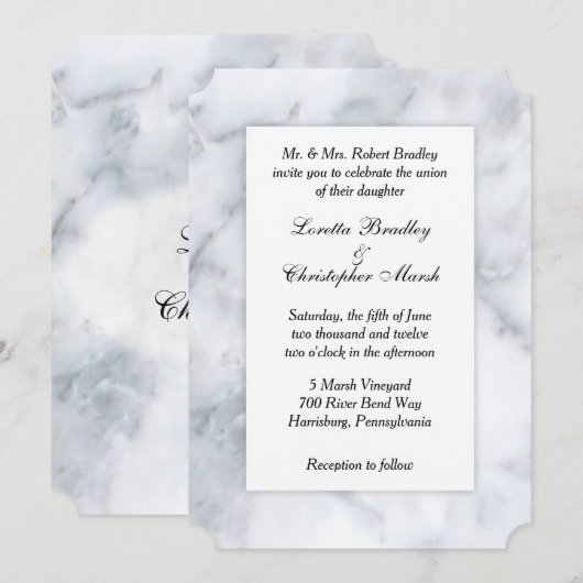 白大理石のような結婚式招待状 招待状 (正面/裏面)