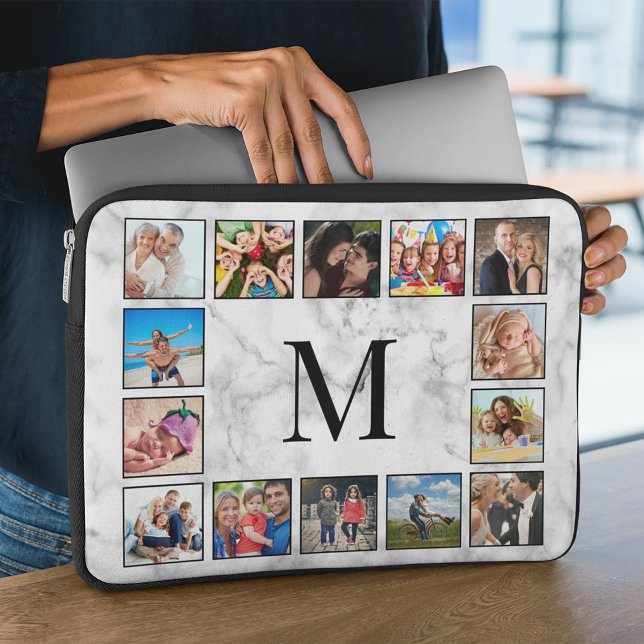 白大理石のパターン ラップトップスリーブ (クリエイターアップロード済み)