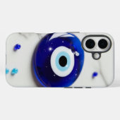 白大理石の上の青い邪眼アミュレット Case-Mate iPhoneケース (裏面 (横))
