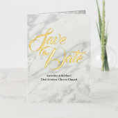 白大理石の日付を保存 箔グリーティングカード (正面)