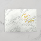 白大理石の日付を保存 箔グリーティングカード (外側レイダウン)