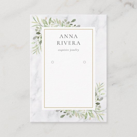 白大理石の水彩緑のイヤーディスプレイ 名刺 (正面)