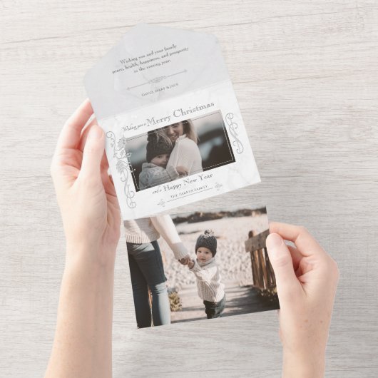 白大理石エレガント彫刻の写真 オールインワン招待状 (貼ってはがせる)