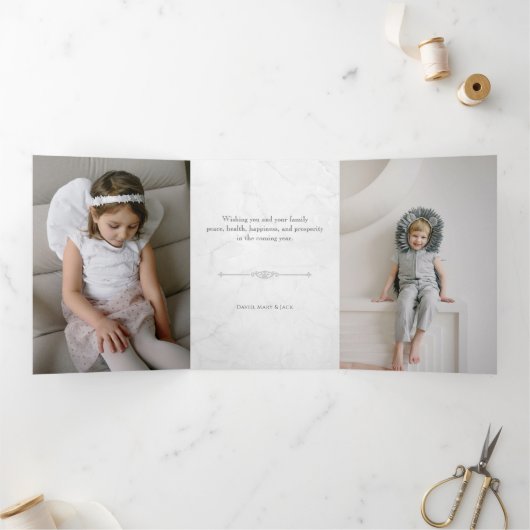 白大理石エレガント彫刻の写真 三つ折りカード (内部)