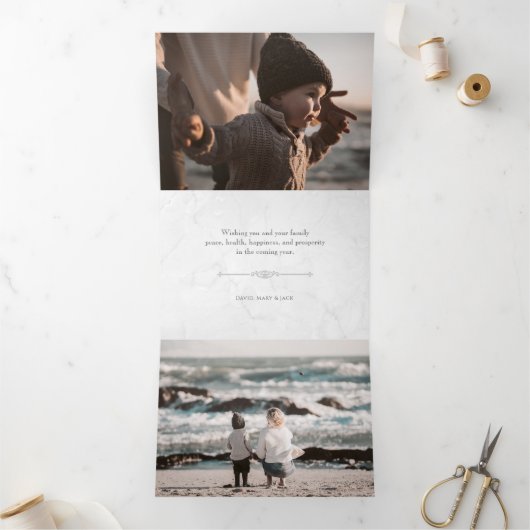 白大理石エレガント彫刻の写真 三つ折りクリスマスカード (内部)