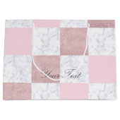 白大理石エレガント&バラ金ゴールド市松模様にグリッター ラージペーパーバッグ (正面)