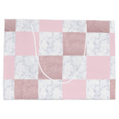 白大理石エレガント&バラ金ゴールド市松模様にグリッター ラージペーパーバッグ (裏面)