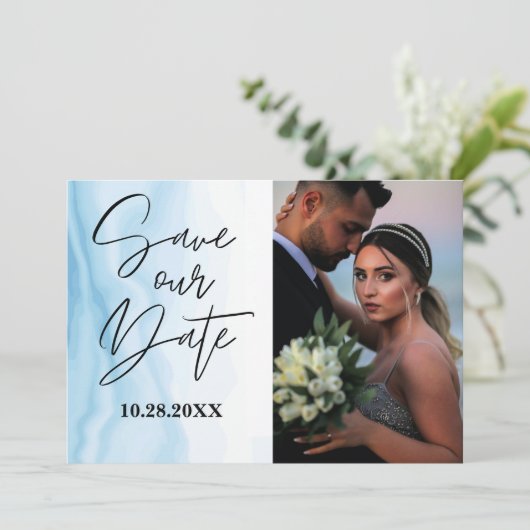 白大理石カスタマイズ可能な日付カードを保存 セーブザデート (スタンド正面)