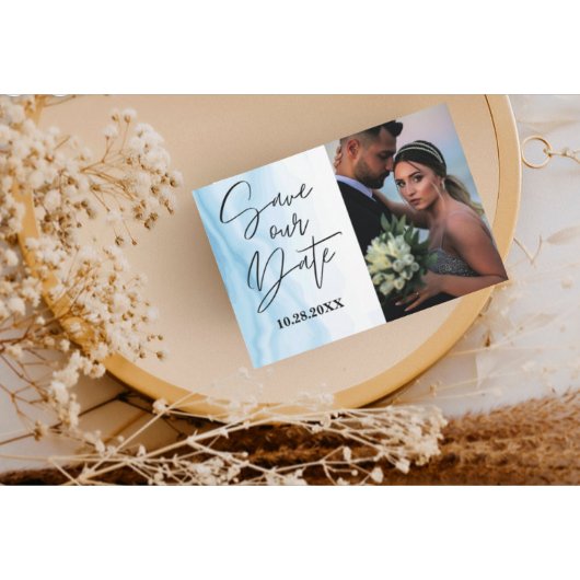 白大理石カスタマイズ可能な日付カードを保存 セーブザデート