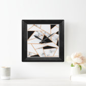 白大理石ジオメトリック(金ゴールド、黒) スクエア壁時計 (ホーム)
