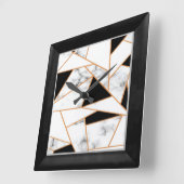 白大理石ジオメトリック(金ゴールド、黒) スクエア壁時計 (傾斜)