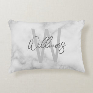 白大理石スクリプパーソナライズされたトのモノグラムと名前 アクセントクッション