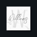 白大理石スクリプパーソナライズされたトのモノグラムと名前 キャンバスプリント<br><div class="desc">ミニマモダンリストパーソナライズされたモノグラムと名前のギフトこのデザインはグレーの手書きスクリプトのフォントスタイルの名前と背景として明るいグレーのサンモダンセリフのフォントスタイルのモノグラムを特徴とする白い大理石の背景。</div>