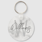 白大理石スクリプパーソナライズされたトのモノグラムと名前 キーホルダー (正面)