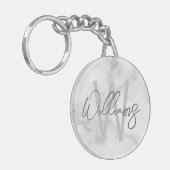 白大理石スクリプパーソナライズされたトのモノグラムと名前 キーホルダー (正面左)