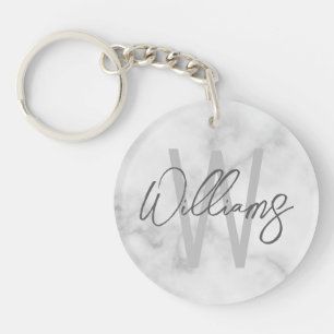 白大理石スクリプパーソナライズされたトのモノグラムと名前 キーホルダー
