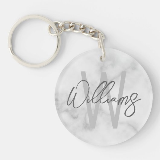 白大理石スクリプパーソナライズされたトのモノグラムと名前 キーホルダー (正面)