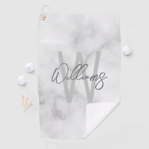 白大理石スクリプパーソナライズされたトのモノグラムと名前 ゴルフタオル