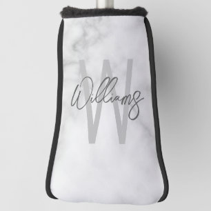白大理石スクリプパーソナライズされたトのモノグラムと名前 ゴルフヘッドカバー