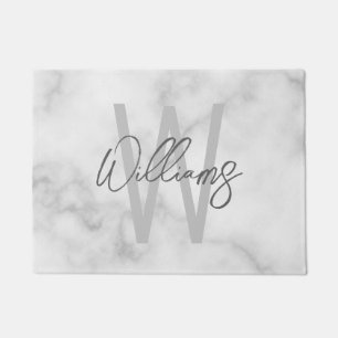 白大理石スクリプパーソナライズされたトのモノグラムと名前 ドアマット