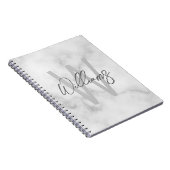 白大理石スクリプパーソナライズされたトのモノグラムと名前 ノートブック (右側)