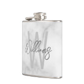 白大理石スクリプパーソナライズされたトのモノグラムと名前 フラスク (左)