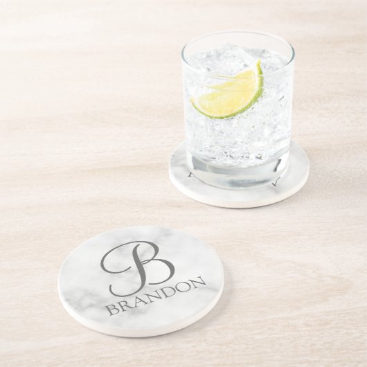 白大理石スパーソナライズされたクリプトモノグラムと名前 コースター (側面)