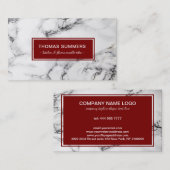 白大理石ダークレッドのアクセント 名刺 (正面/裏面)