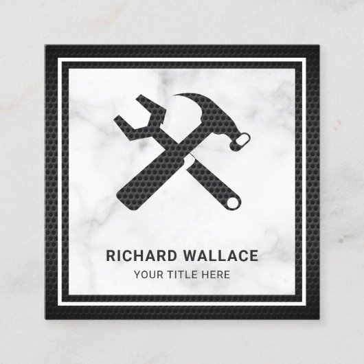 白大理石ハモダンンドイマン自動修理整備士 スクエア名刺 (正面)