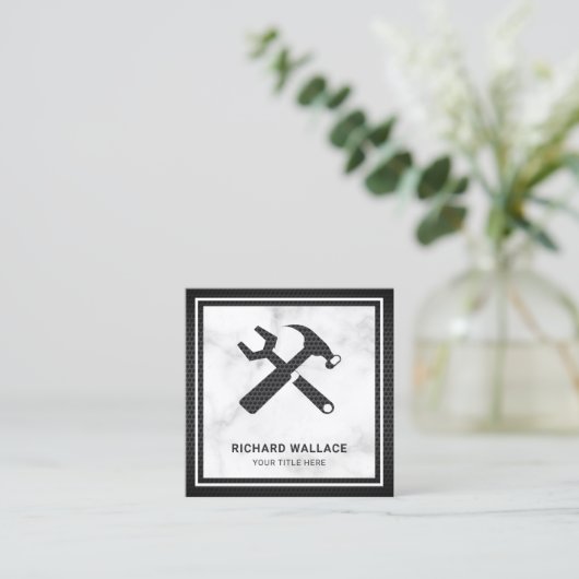 白大理石ハモダンンドイマン自動修理整備士 スクエア名刺 (スタンド正面)