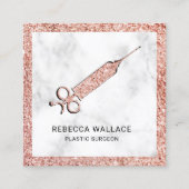 白大理石バラ金ゴールド注射器形成外科医 スクエア名刺 (正面)