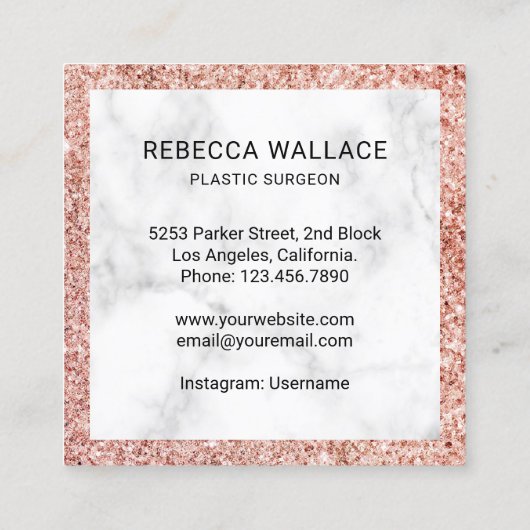 白大理石バラ金ゴールド注射器形成外科医 スクエア名刺 (裏面)