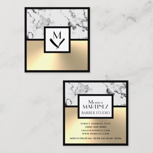 白大理石フェイクと金ゴールド四角の名刺 スクエア名刺 (正面/裏面)