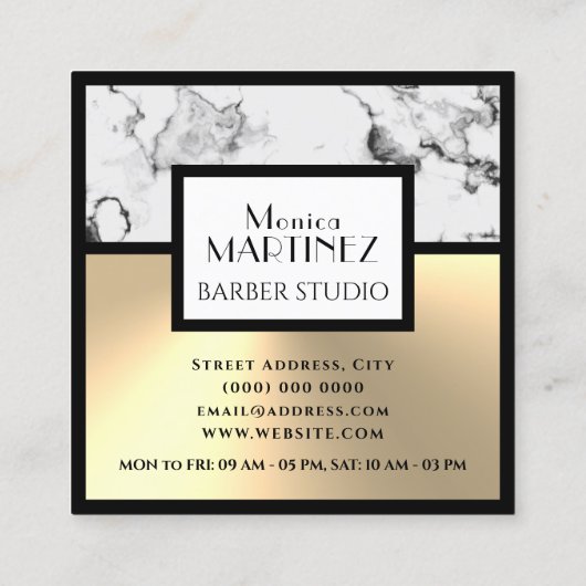 白大理石フェイクと金ゴールド四角の名刺 スクエア名刺 (裏面)