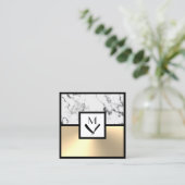 白大理石フェイクと金ゴールド四角の名刺 スクエア名刺 (スタンド正面)