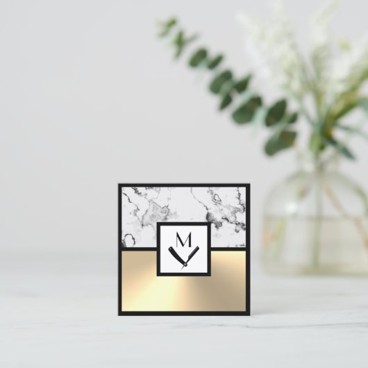 白大理石フェイクと金ゴールド四角の名刺 スクエア名刺 (スタンド正面)