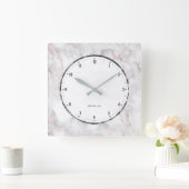 白大理石フェイクバラ-金ゴールドアクセント スクエア壁時計 (ホーム)