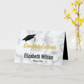 白大理石フェイク大学院名おめでとう カード (黄色い花)