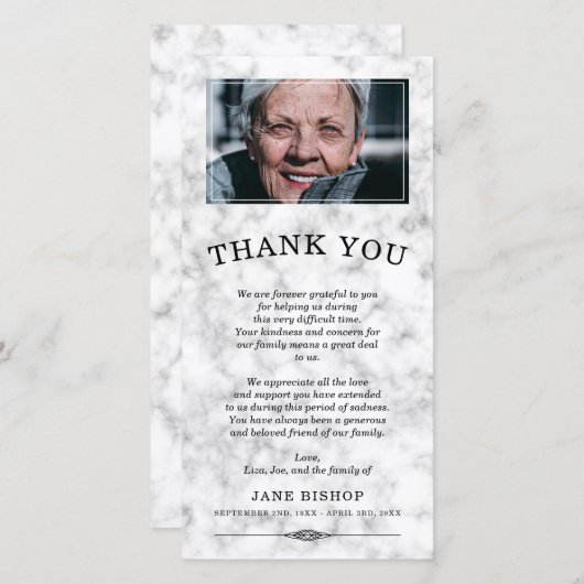 白大理石フォト悔やみや弔慰ありがとう サンキューカード (正面/裏面)