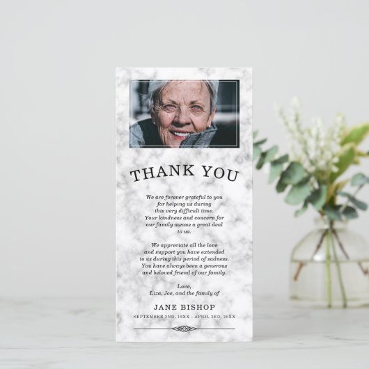 白大理石フォト悔やみや弔慰ありがとう サンキューカード (スタンド正面)